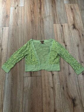 Vintage Y2K Green Sequin Crochet Jacket Bolero by Dmbm